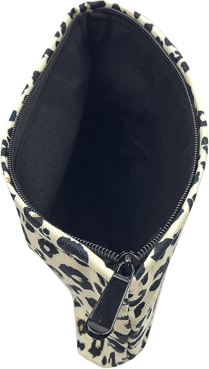 GUTGNK Corduroy Ladies Cosmetic Bag, Large Capacity Canvas Cosmetic Bag Travel Toiletry Bag Accessories Organizer, Black Spot Leopard Print
