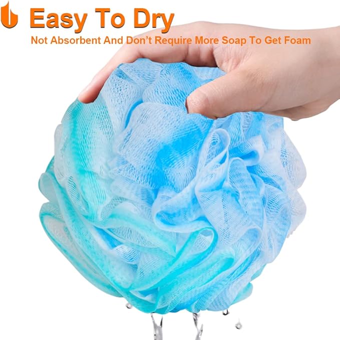 Urbanstrive Shower Bath Sponge XL 75g Soft Shower Loofahs Balls for Body Wash Men Women Bathroom Accessories, 1 Pack, Green-Blue