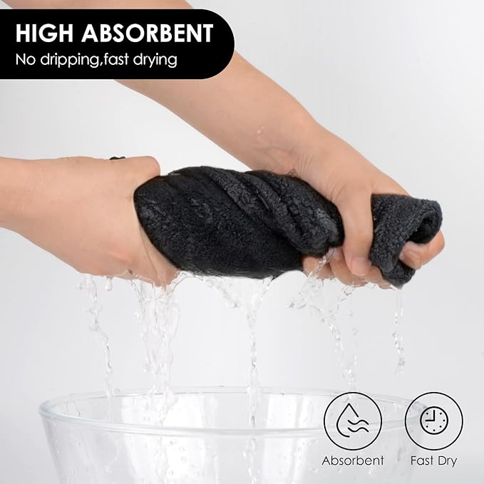 SINLAND Microfiber Hair Drying Cap Hair Towel Turban Twist for Women Fast Drying Towels Head Turban Absorbent Soft Lightweight Black 3 Pack