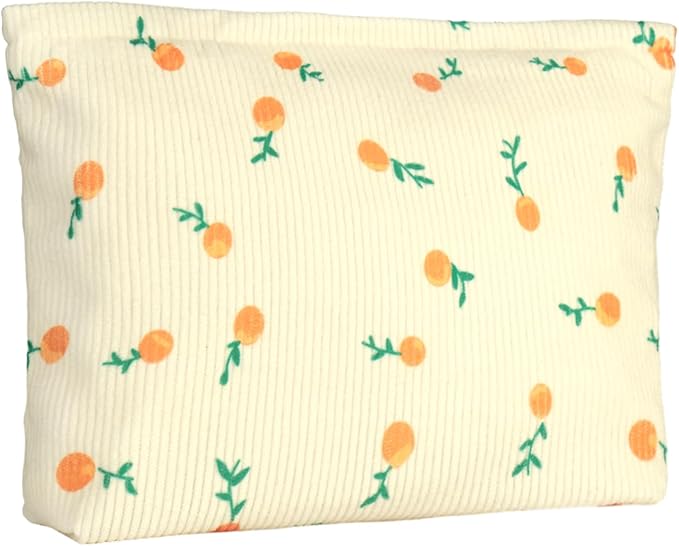 Cute Orange Beige Makeup Pouch for Women Small Make Up Fruit Pattern Bag for Purse Zipper Initial Makeup Cosmetic Bags Pouches for Purse Aesthetic Travel Toiletry Bags Gift