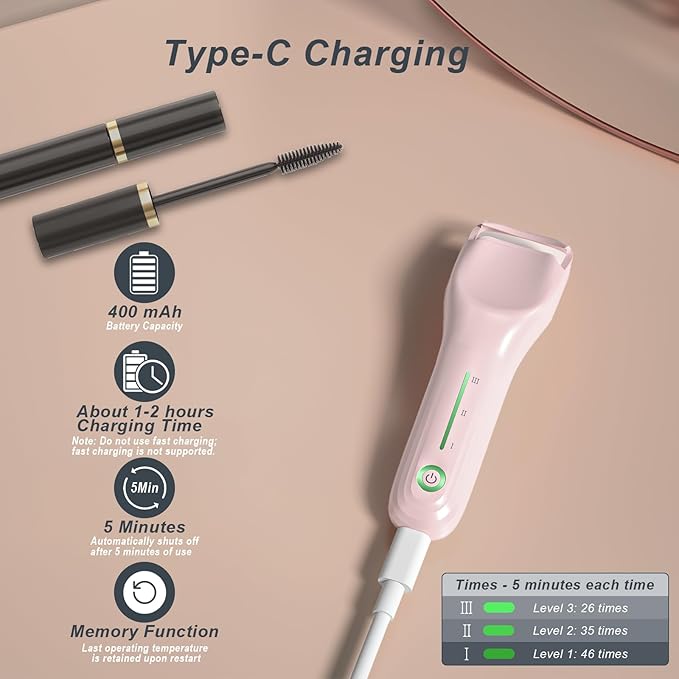 Heated Eyelash Curler, Type-C Rechargeable with 3 Temp Settings & Safe Silicone Pad for Natural Curls, Travel-Friendly (Pink)