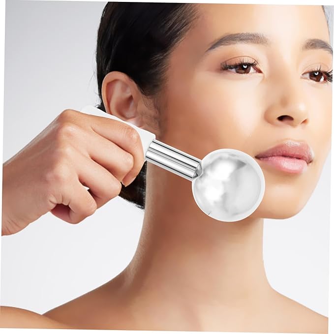FRCOLOR 2pcs Stainless Steel Facial Ice Globes for Skincare Handheld Massage Tool for Face and Neck Ergonomic Design for Muscle Relief and Swelling Reduction