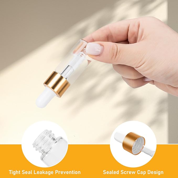 20 Pack Mini Dropper Bottle for Cuticle Oil, 5ml Small Sample Essential Oil Dropper Bottles for Travel, Clear Empty Vails for Cosmetic Perfume