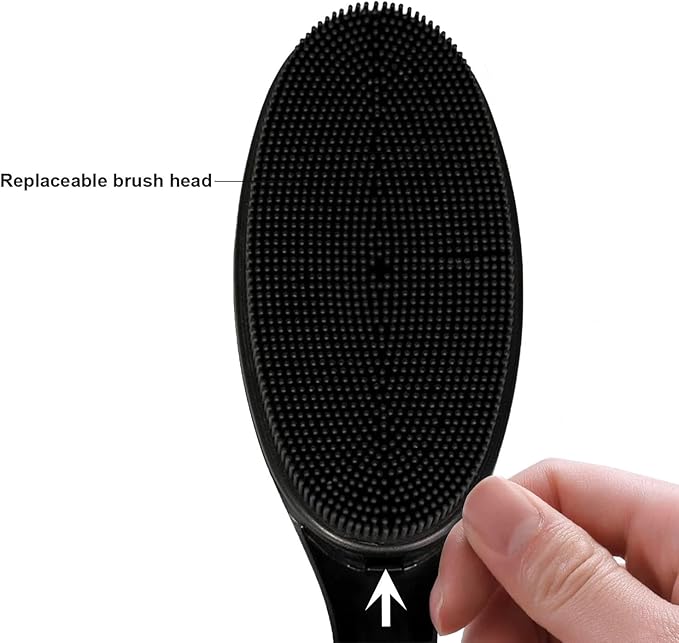 EASACE Back Scrubber for Shower, Soft Silicone Bath Body Brush with Long Handle, Adjustable Head with 1 Extra Replacements