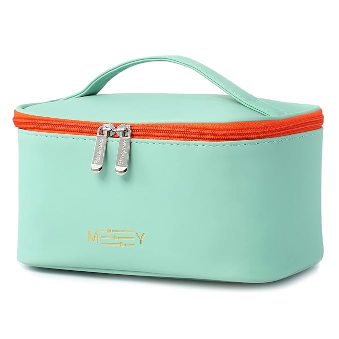 Meiyuuo Makeup Bag Large Cosmetic Bags for Women Girls Cute Travel Zipper Pouch Toiletry Organizer for Beauty Essentials Waterproof (Light Green)