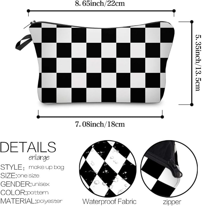 Deanfun Cosmetic Bag for Women, Black White Lattice Waterproof Makeup Bags Roomy Toiletry Pouch Travel Accessories Gifts (51782)