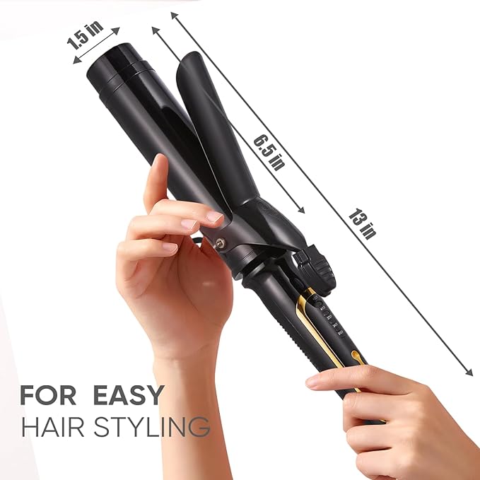 Lanvier 1 1/2 Inch Curling Iron 1.5" Barrel Curling for Medium & Long Hair with Soft and Relax Curls, Up to 450°F Worldwide Voltage (100-240V) Hair Curler for Traveling, Hair Waving Style Tool – Black