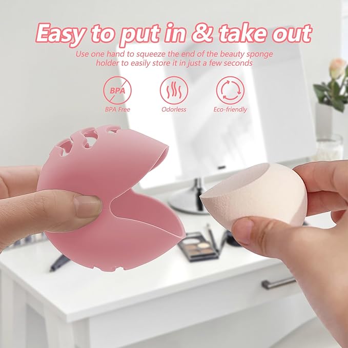 2PCS Makeup Sponge Holder Beauty Blender Bolder Makeup Sponge Case Breathable Make Up Sponge Case Essentials Suitable for Business or Travel（Pink+Gery）