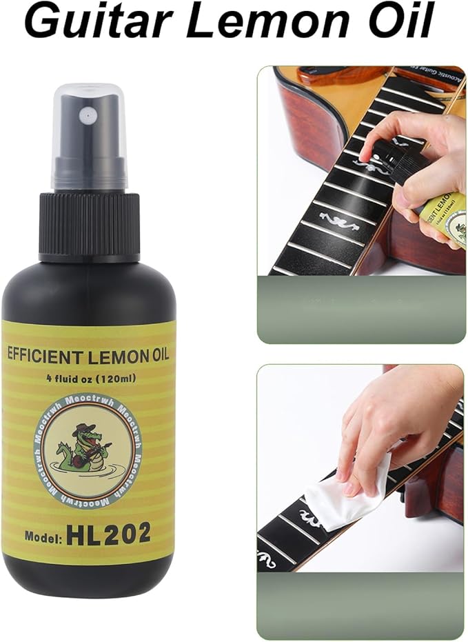 Guitar Cleaning Kit, Fretboard Lemon Oil, Polish and Oil Care, Guitar String Cleaner Tool Brush String, Fret Care, Cleaning Brush & Cleaning Cloth, Extends Fretboard and String Life