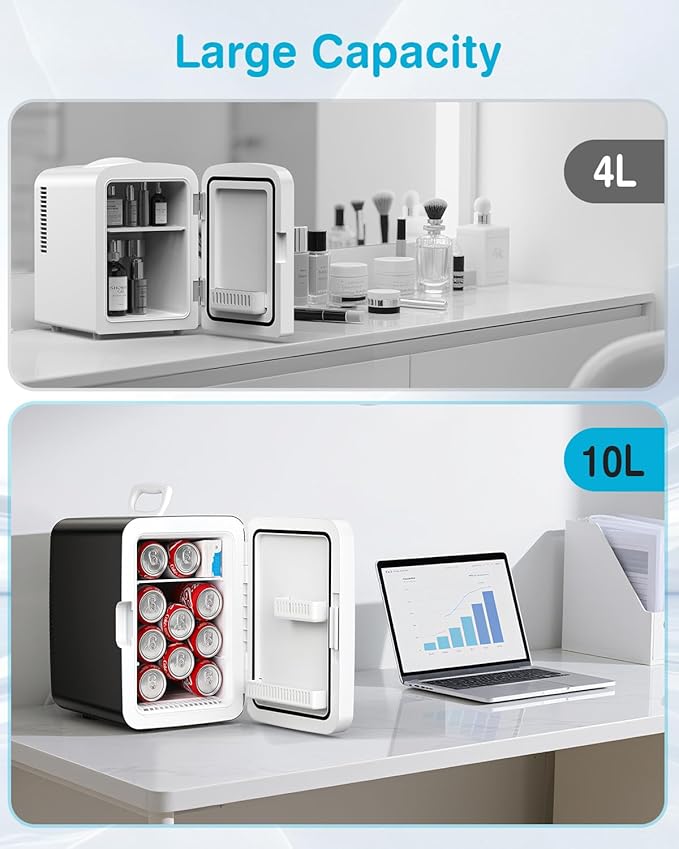 Antarctic Star Compact Mini Fridge, 10L Portable Small Refrigerator, 2.6 Gal Mini Fridge with AC/DC Adapters, Small Cosmetics Cooler for Beverage, Food, Makeup, Bedroom, Office, Dorm, Black