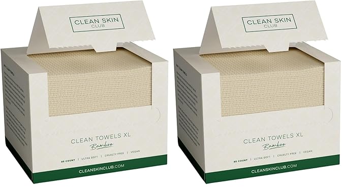 Clean Skin Club Bamboo Viscose Clean Towels® XL 100% USDA Biobased Face Towel, Disposable Face Towelette, Makeup Remover Dry Wipes, Ultra Soft, 50 Ct, 2 Pack