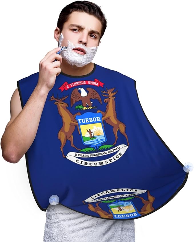 Michigan State Flag Print Beard Bib Apron For Men, Beard Hair Catcher For Men Shaving Trimming,Beard Cape Cloth