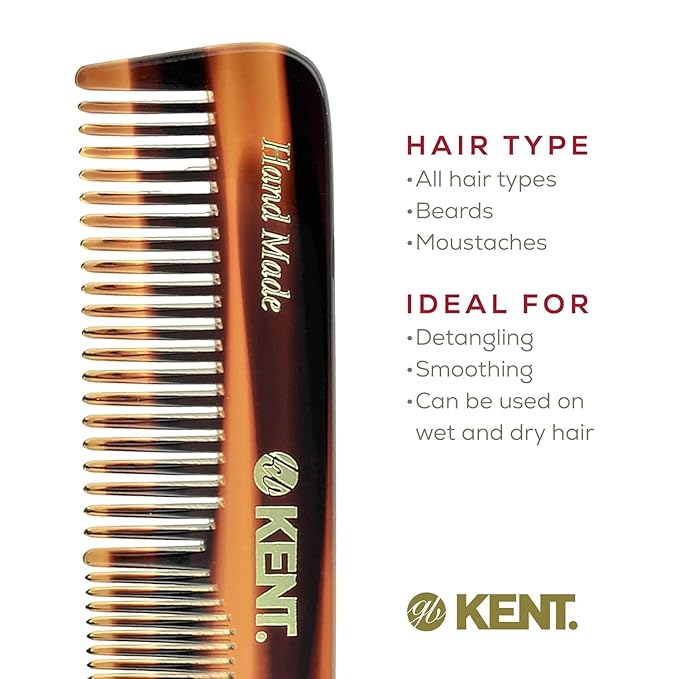 Kent OT Pocket Comb - Handmade Fine and Wide Tooth Hair Comb for Men, Women, and Kids - Travel, Beard, and Mustache Comb - Saw Cut and Hand Polished Made in England