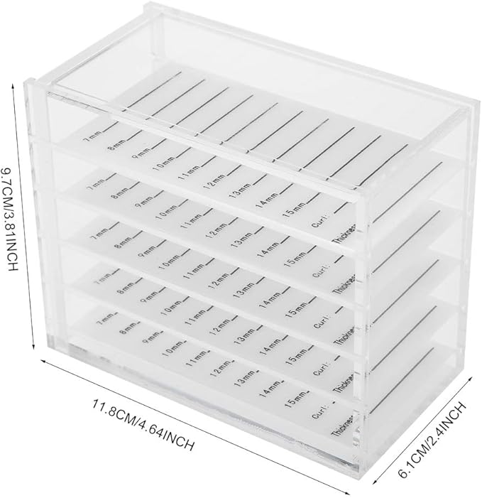 Eyelash Case Acrylic Storage Makeup Organizer, 5 Drawer Fake Eyelash Extensions Display Stand False Eye Lash Storage Box Glue Pallet Holder, Dustproof Clear