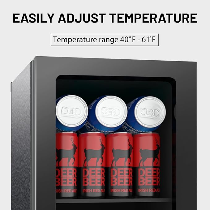 Stopasd Beverage Refrigerator Cooler, 0.9 Cu.Ft/24 Can Drink Fridge with Adjustable Shelves & Clear Door for Soda Wine Beer, Countertop Mini Fridge, Compact Design for Home/Office/Bar (40-61 ℉), Black