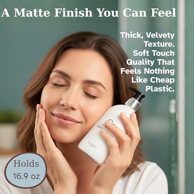 Shampoo & Conditioner Shower Dispenser Set, Pearl White - Empty Matte Plastic Bottles, 16.9 oz Pump Containers, Luxury Bathroom Decor, 3 Pack for Spa, Airbnb [White-Silver]