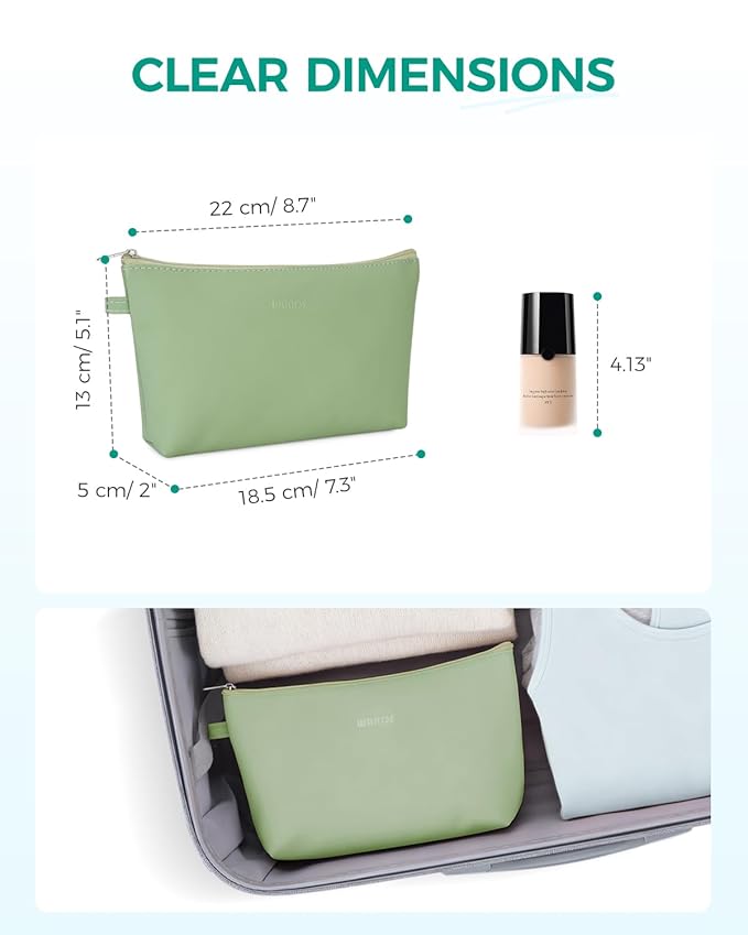 WANDF Cosmetic Bag for Women Makeup bag Organizer Mini Makeup Pouch for Purse Water Resistant Girls Gift(Pure Green)