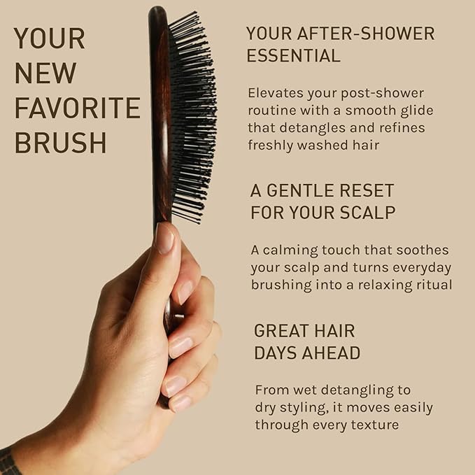 BUR BUR The Mermaid Brush - Wet Detangling Hair Brush | With Wooden Handle and Fexible Nylon Bristles | Scalp Massaging, Detangling