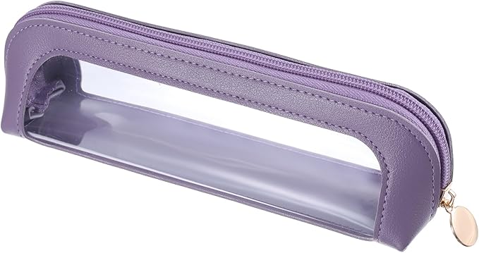 Small Clear Makeup Pouch, PU Leather Portable Makeup Brush Bag Travel Transparent Waterproof Cosmetic Organizer Pouch with Zipper for Women Home Travel Office Cosmetic Storage (Dark Purple)