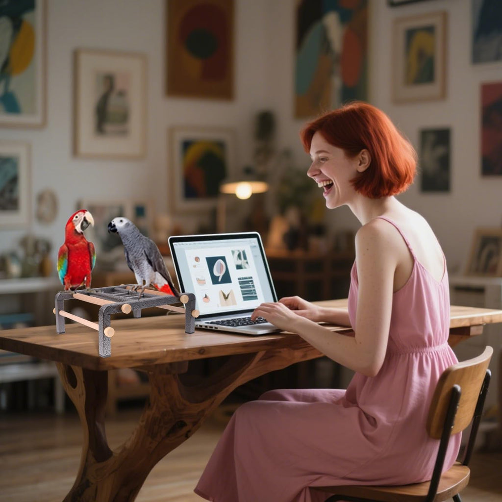 Large Bird Table Training Perch for African Grey Macaw Amazon Parrot, Heavy-Duty Metal Ladder No Tool Install Rustproof Bird Roosting Wooden Bars for Exercise and Play Climb for Fun