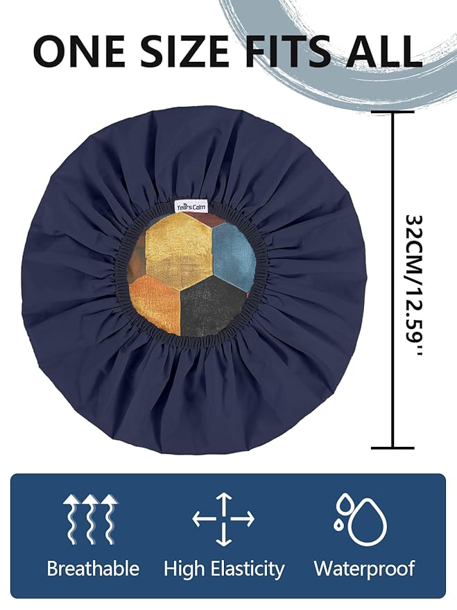 Years calm Men Shower Cap Reusable Waterproof, Dual-Layer Design, Double-Sided Use,Protects Hair in Shower, Spa,Travel & Cooking, Adjustable Elastic for Comfortable Fit (Colorful Geometric, One Size)
