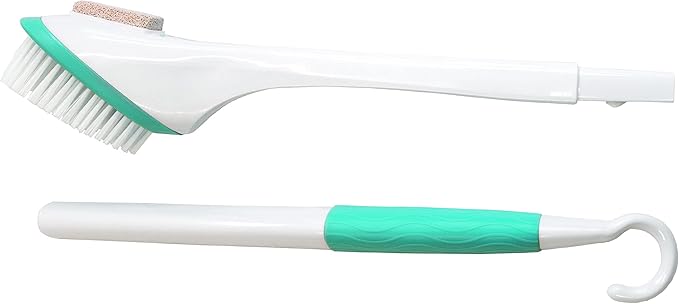 Miracle Foot Brush 30" w/ Scrubbing Pumice Stone and Shower Grip Handle with Hook. Wet/Dry Brush, Great for Seniors, Pregnant, Disabled, or Post surgery. 1000's sold