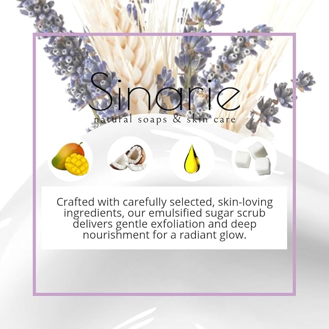 Exfoliating Sugar Scrub for Body – Hydrating Moisturizing Body Polish with Natural Oils – Gentle Spa Skincare for Smooth, Glowing Skin (5 oz., Lavender Blooms (Lavender & Vanilla))