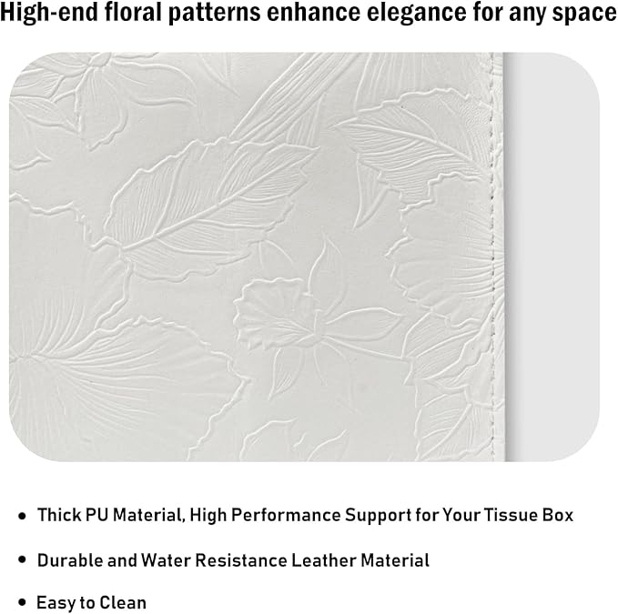 Tissue Box Holder Cover Square Tissue Cube Cover PU Leather Tissue Organizer with Bottom Belt for Bathroom, Tabletop, Kitchen, Night Stands, Office, Home, Car (1, White)