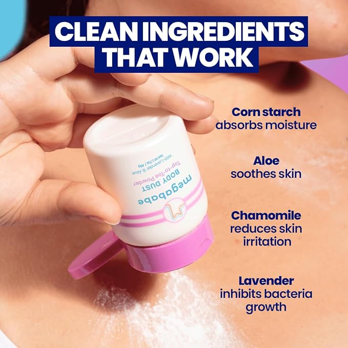 Megababe Sweat Absorbing Body Powder - Body Dust | Hot Weather Essential | with Lavender & Aloe | Talc-Free, All Natural | 1.7 oz (Pack of 1)