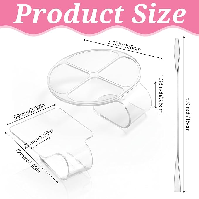 2 Pcs Handheld Acrylic Makeup Palette Clear Foundation Mixing Palette Nail Art Manicure Tray Eyeshadow Hand Cosmetic Makeup Hand Palettes for Beauty Salon Color Cream Mixing Foundation Blending