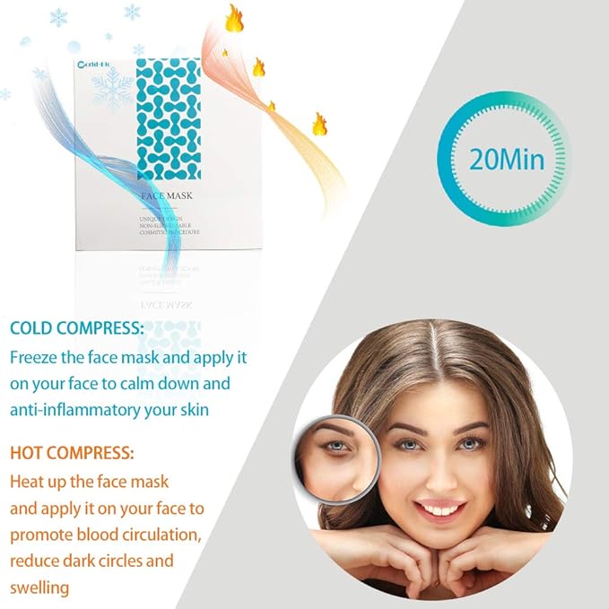 Face Ice Pack/Ice Mask for Face & TMJ Relief, Reusable Hot Cold Gel Pack for Post-Surgery Recovery, Puffy Eyes, and Swelling, Full Coverage Ice Mask (White)