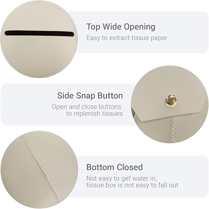 Tissue Box Cover Square, Leather Tissue Holder Organizer with Side Openings for Bathroom, Vanity, Tabletop, Office (2Pack-White)