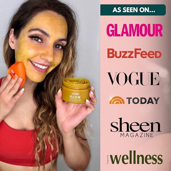 Minimo Glow (Citrus Peach) Turmeric Face Scrub, Heart Applicator Included 5 oz - No Mix, Ready to Apply