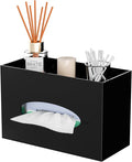 Black Acrylic Tissue Box Cover Rectangular,Acrylic Tissue Dispenser with Storage Tray for Bathroom Kitchen Home Office (Black, 9.85x4.5x6.3)