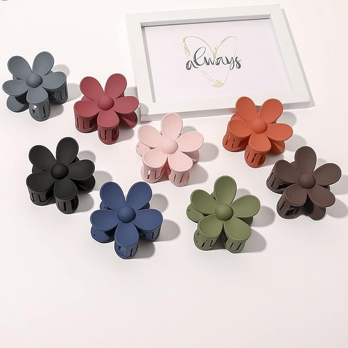 Flower Hair Clips 8PCS Large Matte Daisy Hair Claws Strong Hold Jaw Clip Large Hair Clamps for Women Thick Hair 8 Colors