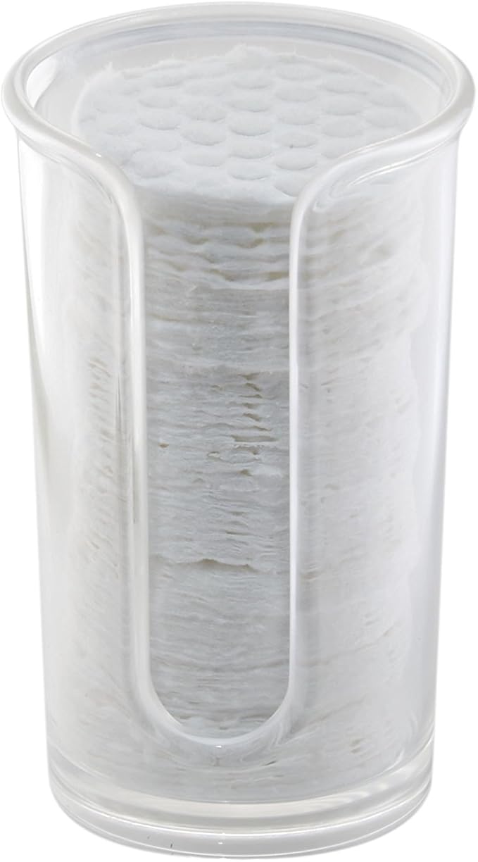 mDesign Small Plastic Cosmetic Pad Dispenser - Compact Storage Holder for Astringent Wipes on Bathroom Vanity Countertops, Cotton Rounds Included - Lumiere Collection - Clear