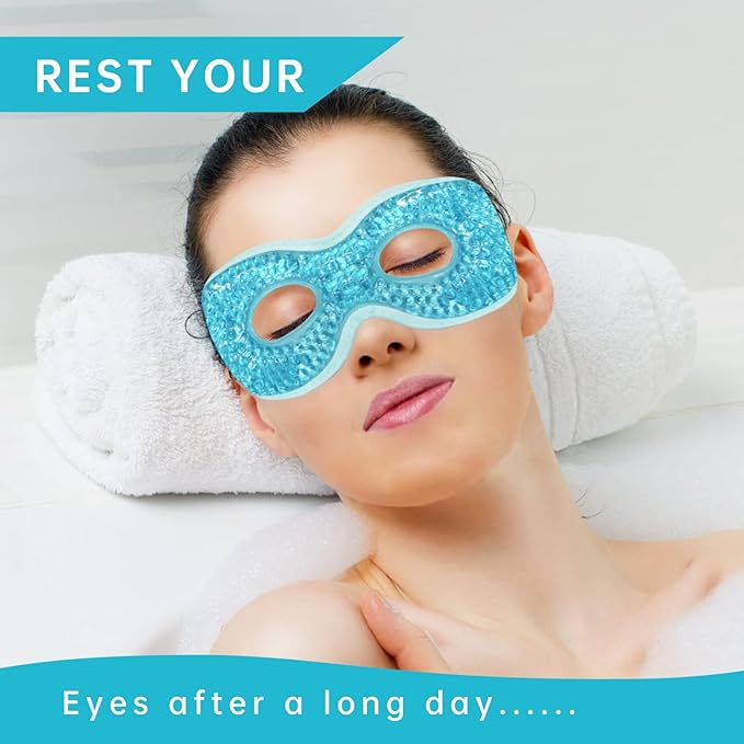 2 PCS Ice Eye Mask Reusable Ice Pack Hot/Cold Compress Gel Cooling Mask for Puffiness/Dark Circles/Headaches/Migraines/Stress Relief (Blue)