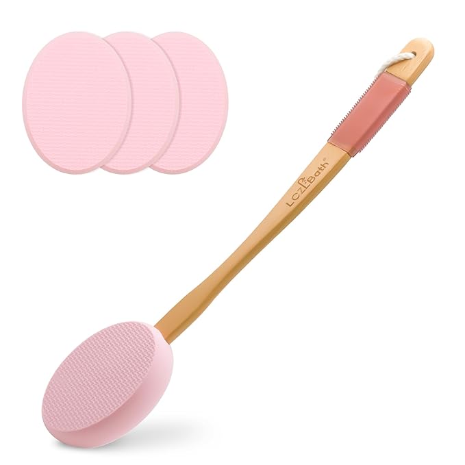 Lotion Applicator for Back Self Elderly with 4 Replaceable Pads & Long Curved Handle, Sunscreen Applicator for Kids, Seniors, Women to Apply Skin Creams, Ointment, Moisturizers and Self-Tanning Lotion