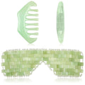 Hercicy 2 Pcs Jade Eye Mask and Hair Comb Set Green Jade Stone Eye Mask White Facial Cooling Set Guasha Scalp Comb Facial Massage Tool for Relax Alleviate Puffiness Esthetician Supply (Classic Color)