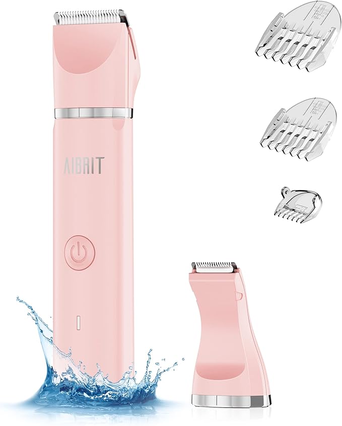 Electric Bikini Trimmer for Women - 2 in 1 Electric Lady Clipper Pubic Hair Groomer Painless Hair Removal Razor Body Shaver, Portable Ladies Shaver with 2 Trimmer Heads, IPX7 Waterproof