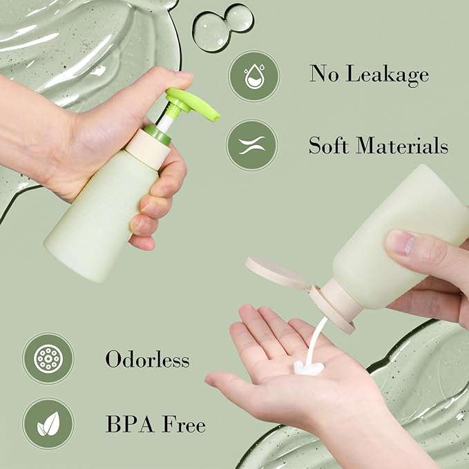 3.4oz Travel Shampoo Bottle with Flip Cap, Refillable Plastic Pump Bottles Dispenser for Soap, Shampoo, Lotions, Liquid Body Wash, Creams and Massage Oil (2Pack, 3.4oz/100ml)