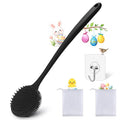 Silicone Body Scrubber for Shower Men Women – Dual-Sided Exfoliating & Massage Shower Brush with Long Handle, Creates Rich Lather, Includes 1 Hook & 2 Lather Balls (Black).