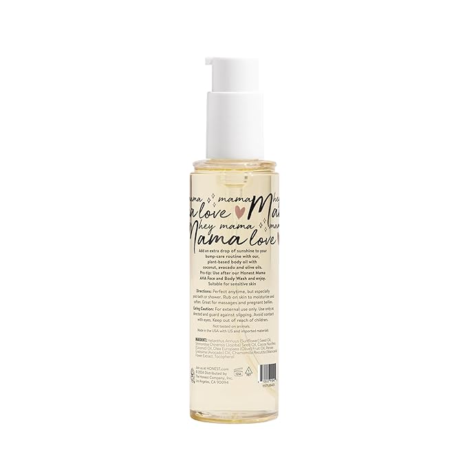The Honest Company Mama Hydrating and Soothing Glow On Body Belly Oil, Plant Based Hypoallergenic, Fragrance-Free, 4.2 fl oz
