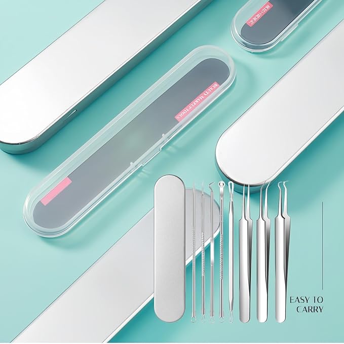 7 Pcs Blackhead Remover Comedone Extractor, Acne Removal Kit, Manual Pimple Popper Tool for Quick and Easy Removal of Pimples, Blackheads on Forehead, Facial and Nose (7 Pack)
