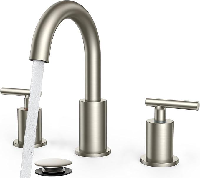 FORIOUS Brushed Nickel Bathroom Faucet 3 Hole with Metal Pop Up Drain and 24" Supply Hose, 2 Handle 8 Inch Widespread 3 Hole Vanity Faucet for Bathroom Sink Brush Nickel with 360° Swivel Spout