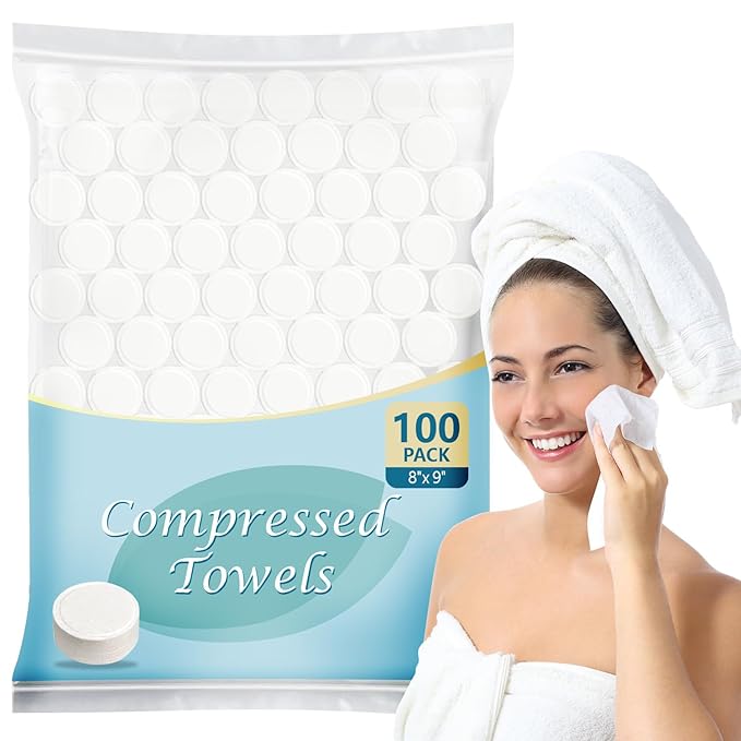 AIDEA Compressed Towels, Mini Portable Coin Face Towels, 100pcs Disposable Compressed Tissues for Travel, Camping, Home and Outdoor Activities