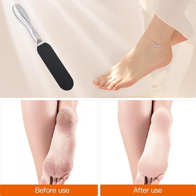 Biutee Foot File for Dead Skin Pedicure Foot Files Callus Remover Professional Sandpaper Pedicure Tools Reusable Stainless Steel Double Sided Foot Rasp Foot Scrubber Pedicure with 12 Replaceable Pads