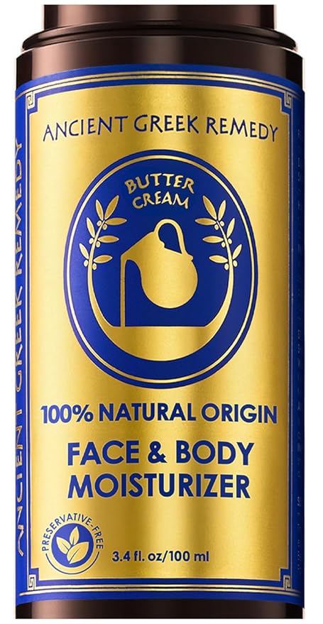 Ancient Greek Remedy Organic Face Moisturizer for Dry Skin - Anti Aging Face & Body Butter Cream - Almond, Jojoba, Olive, Rosehip, Vitamin E, Lavender Oil. Natural Lotion for Women & Men 3.4 oz