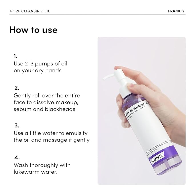 FRANKLY Pore Cleansing Oil, Oil Cleanser for Face l Makeup Blackhead Remover with BHA & LHA, Amino Acids, Hyaluronic Acid l All Skin Types, Korean Skin Care 6.8 fl oz