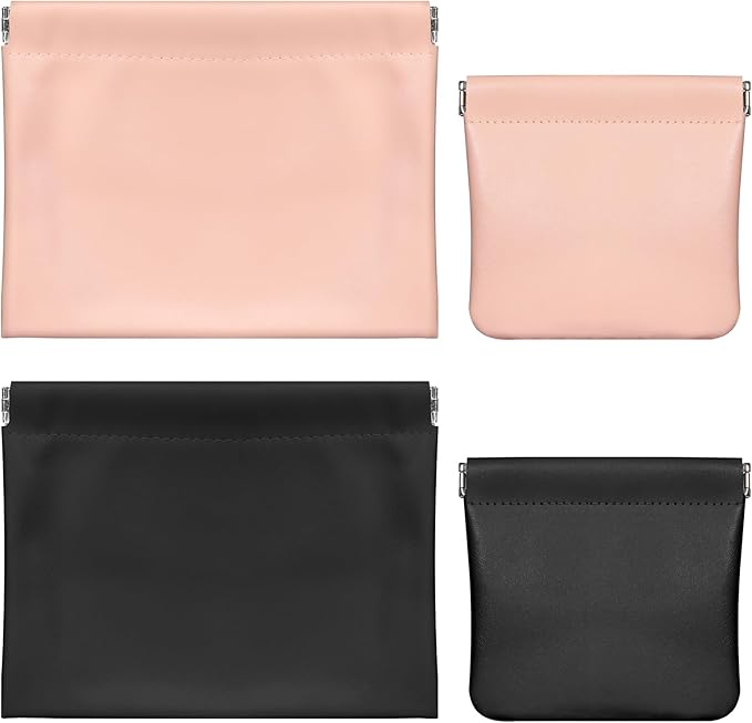 ISKYBOB 4PCS Pocket Cosmetic Bag Squeeze Top, Small Makeup Bag for Purse Portable Mini Coin Change Purse Self-Closing Cosmetic Purse Small Leather Makeup Lipstick Organizer Pouches(BlackPink)